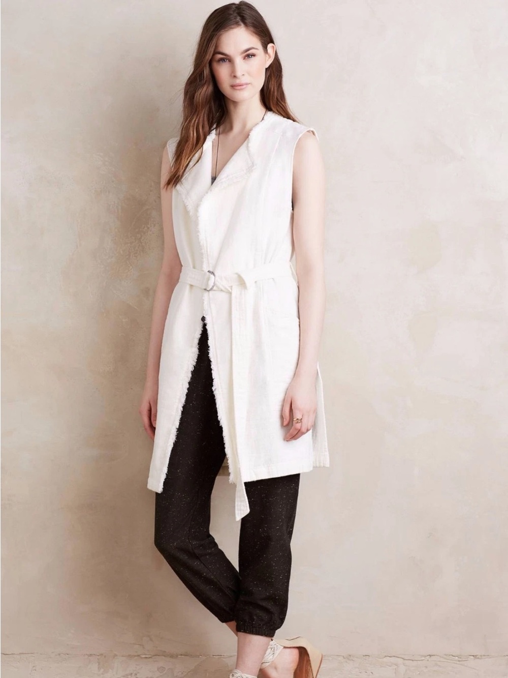 NWOT Anthropologie Elevenses Luna Frayed Vest Jacket Size Small Z235